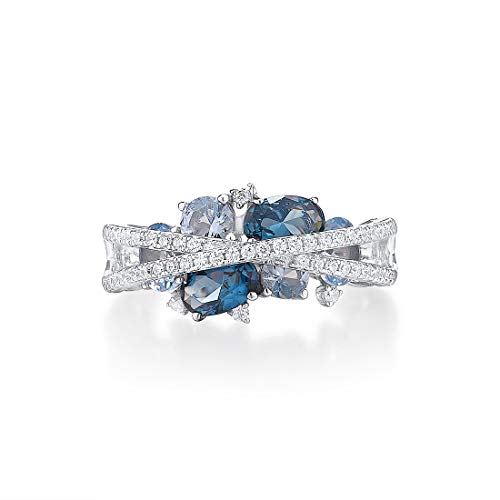 Santuzza 925 Sterling Silver Twist Ring Blue Spinel White Cubic Zirconia Rings (8.5) #TOP1