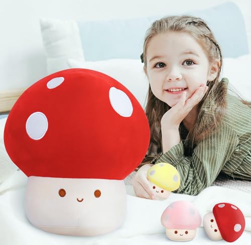 Image of WeBingo Mushroom Plush Pillow 4PK, 12 in Mushroom Decor Stuffed Animal Toy | Giant Soft Stuffy for Girl Boy Adult Birthday Christmas Valentine's Day Gifts