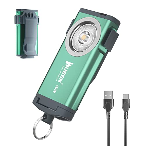 WUBEN G2 Mini Flashlight Keychain, 500 Lumens Rechargeable Pocket Flashlight, 5 Modes Small Led Flashlight, EDC Keychain Brightest Flashlight Magnetic Hat Clip for Travel,Walking,Hiking(GREEN)