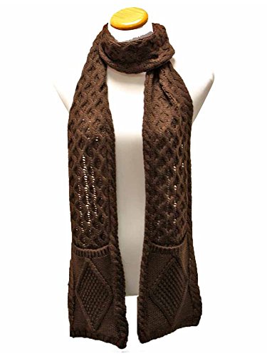 Luxury Divas Brown Classic Knit Unisex Winter Scarf With Pockets2