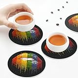 Rainbow Lipss Pride Gay Lesbian LGBT 4 Pcs Leather Coasters for Drinks with Holder Coaster Sets Drink Table Cup Coasters for Living Room Kitchen Coffee Car Decor Round Shape