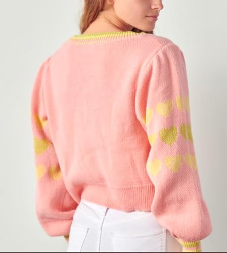 Image of Valentine's Day Cardigan Sweaters for Women Love Heart Print Button Down Cropped Cardigans Y2K Open Front Knit Sweater