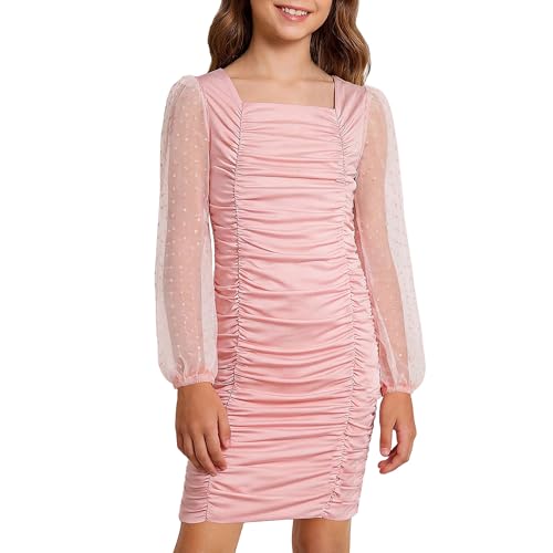 Vestido de satén ajustado para niñas de manga larga Rolanko