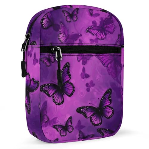 Personalized Small Crossbody Bag Water Resistant Messenger Bags Mini Purple Butterfly Printing SlingBag For Men Women 7