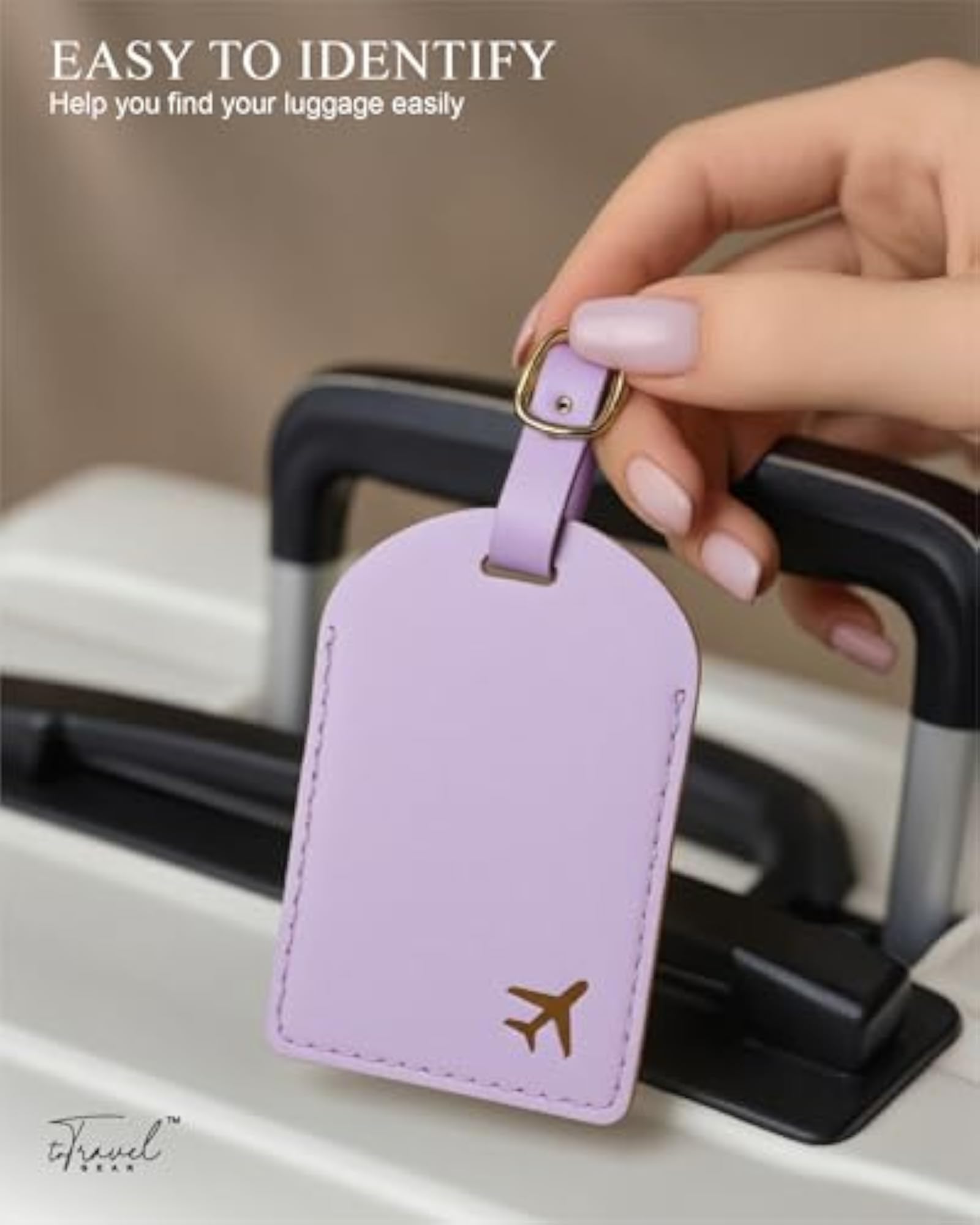 2 Pack PU Leather Privacy Protection Luggage Tags, Lavender