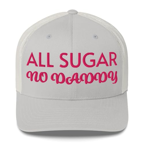All Sugar No Daddy Trucker Hats Women, Birthday Gifts for Mom, Wife, Funny Embroidered Hat for Girls, Vintage Cap3 Silver