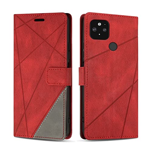 SONWO Case for Google Pixel 5, PU Leather Flip Wallet Case Magnetic Closure Cover Card Slots Phone Case for Google Pixel 5, Red