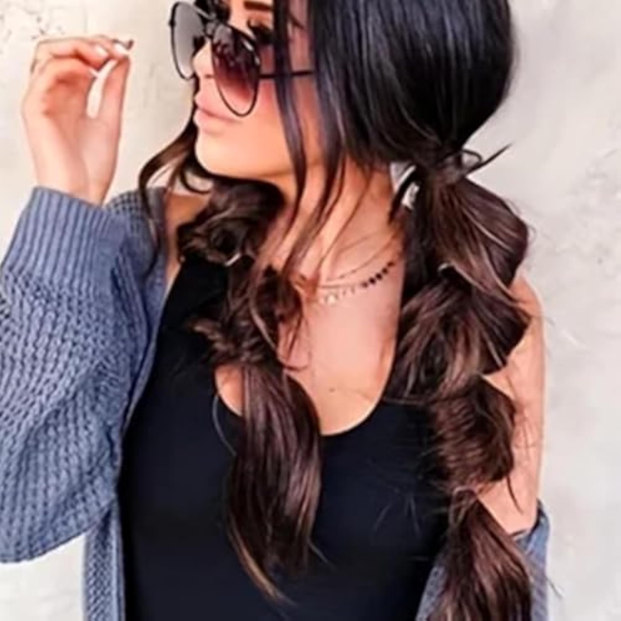 2pcs Brown Bubble Ponytail Wig Synthetic Braided Extensions