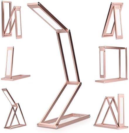 kwmobile Rechargeable LED Folding Desk Lamp - Dimmable Portable Aluminium Table Light for Home, Reading, Studying, Travel with Micro USB - Rose Gold