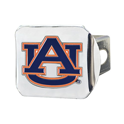 University of Auburn Tigers Chrome Metal Hitch Cover with 3D Color Team Logo by FANMATS - Unique Round Molded Design – Easy Installation on Truck, SUV, Car - Ideal Gift for Die Hard NCAA Fan
