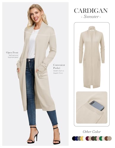 Image of GRACE KARIN Essential Solid Open Front Maxi Long Knitted Cardigan Sweater for Women