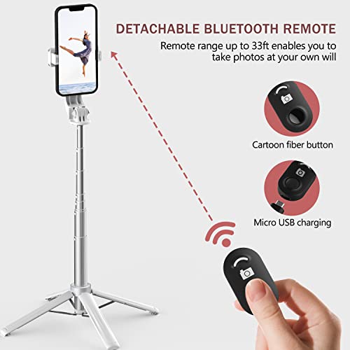 Selfie Stick Tripod With Remote, Upgrade Extendable Cell Phone Quadpods With Light. Remote Compatible With Iphone And Android. Travel Essentials （White） #TOP6