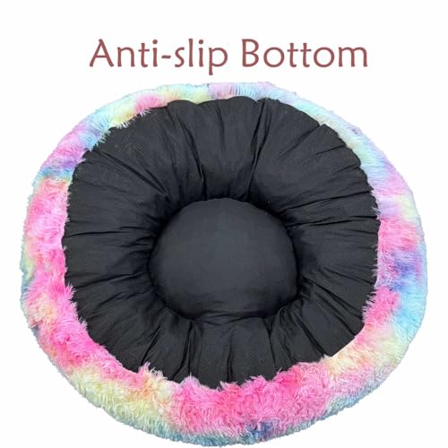 Image of Plush Faux Fur Bean Bag Chairs, Memory Foam Filled Sofa Chair Shape Bean Bag for Adults /Teens /Kids, Ultra-Soft Lazy Sofa for Living Room Bedroom College Dorm, Rainbow
