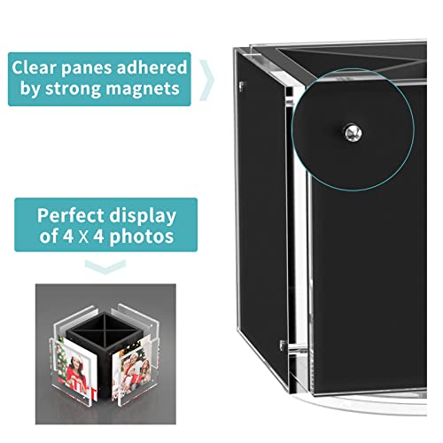 HIIMIEI Acrylic Picture Frames for Desk, Magnetic Photo Cube Pen Holder 4x4 - Image 3