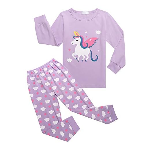 Bricnat Pyjamas enhörning flicka bomull barn långärmad pyjamas tvådelad nattkläder lång storlek 110–150, violett, 140 cm