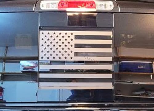 Image of Xinghe for Chevy Colorado GMC Canyon 2015-2026 Rear Middle Window American Flag Decal, Matte Silver USA Flag Sticker for Truck Back Sliding Glass Window