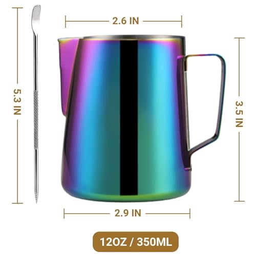 Milk Frothing Pitcher - 350ml/600ml Milk Frother Cup Stainless Steel Jug Steaming Pitcher, (12oz/20oz/) Milk Coffee Cappuccino Latte Art Barista Steam Pitchers Milk Jug Cup with Decorating Pen - Thumbnail 5