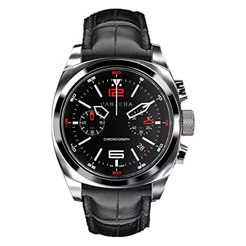 Montre homme quartz Panzera Aquamarine chronographe date saphir en cuir noir