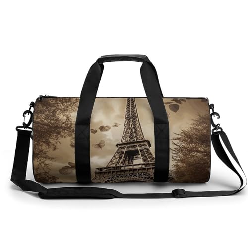 Paris Eiffel Tower Gym Bag Small Travel Duffle Bag with Compartment Carry On Weekender Bag for Women Men
