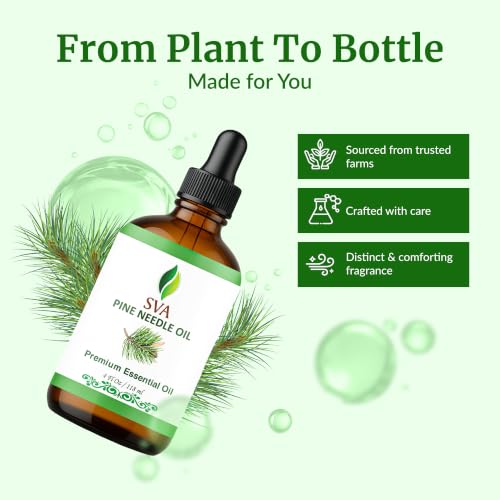 Image of SVA Pine Needle Essential Oil 4 Fl Oz - for Diffuser, Skin & Hair Care - Ideal for Massage & DIY Blends - with Dropper