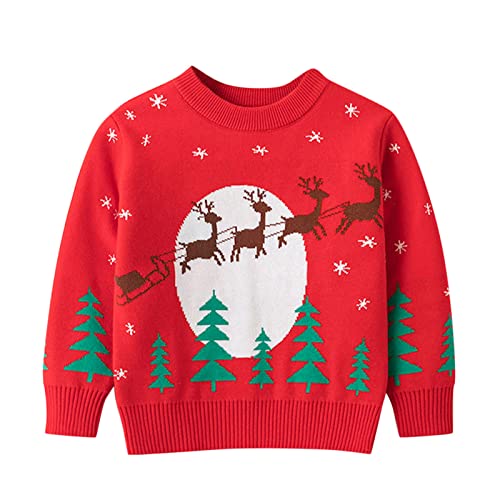 EnJoCho Girls Knitted Tops for Toddler Boys Girls Christmas Cartoon Autumn Winter Warm Knitted Sweater Long (Red, 2-3 Years)