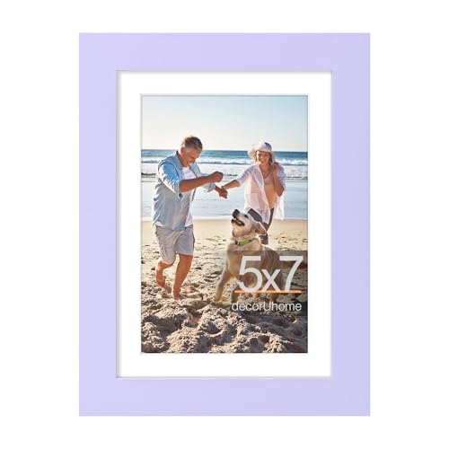 decorUhome 5x7 Picture Frame, Display Photos 4x6 with Mat or 5x7 Unmatted, Engineered Wood Frame with Plexiglass for Wall and Tabletop Display, Purple, Set of 1