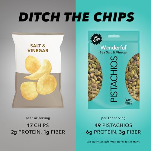 Image of Wonderful Pistachios No Shells, Sea Salt & Vinegar Flavored Nuts, 11 Ounce Resealable Bag, Protein Snacks, Gluten Free, Salty Snacks (Pack of 2)