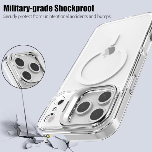 Image of keeshar Clearshield Magpro with stand iPhone 17 Pro, Hybrid PC & TPU Shockproof Design, 360 Degree Protection Crystal Clear Case, Anti-Scratch Armor Cover MagSafe Compatible Strong Magnetic Adsorption