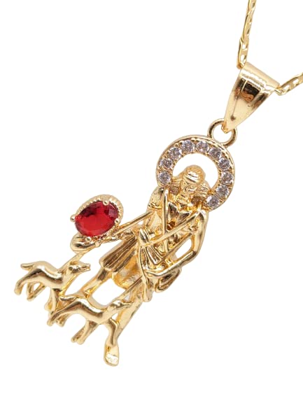 14K Gold Plated Saint Lazarus Necklace 22" LONG-45x15mm / 14k Baño de oro San Lazaro Cadena 22" Largo - RAYSET01-G-23