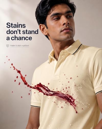 Image of NOBERO Men's Travel Polo T-Shirt | Premium Cotton Stretch Fabric | Anti-Odor & Water-Repellent | UPF 50+ Sun Protection | Regular Fit Polo Collar Casual Wear