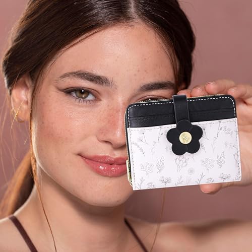 Image of Farcauo Cute Floral Womens Wallet Small Wallets for Women Thin Black Women's Wallet Kawaii Flower Card Wallets for Women Ladies
