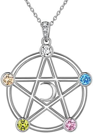 Besilver Astrological Symbol Necklace for Women Mens Pendant Sterling Silver/Gunmetal/18K Gold Plated/Eye of Evidence/Black Moon Cross/Pentagram/Peace Sign Necklace Wiccan Jewelry for Boys and Girls