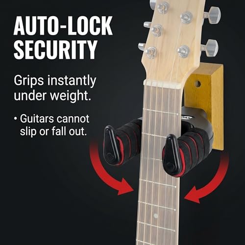 Image of RockJam Guitar Wall Mount, Heavy Duty Padded Guitar Hanger | Padded steel guitar wall hanger for acoustic, electric and bass guitars with mounting hardware included