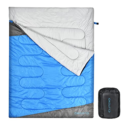 ELUTENG Sac de Couchage Double,Sac Couchage Portatif Outdoor 2 Personnes pour 4 Saisons 220 x 160cm, Sac de Couchage pour Adultes de Couchage de Camping et Randonnée Cover