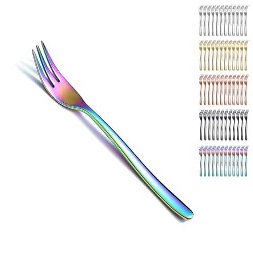 Kyraton Rainbow Dessert 12 Pieces 15.6cm Stainless Steel Cake Fork, Tea Forks, Fruit, Pastry Cutlery Set, Dishwasher Safe