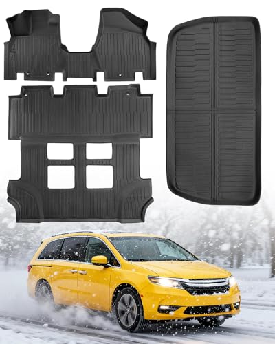 DiffCar for Honda Odyssey Floor Mats 2011 2012 2013 2014 2015 2016 2017 (Fit 7/8 Seats) All Weather TPE Car Accessories for Odyssey Trunk Liner Rubber Floor Mats Automotive Black Car Accessories