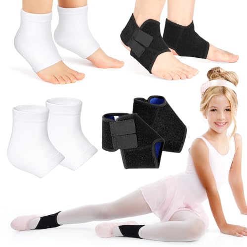 Image of Tarpop 2 Pairs Kids Ankle Brace Set Foot Support Stabilizer Wraps Protector Guard Knitted Ankle Sleeve Sock Support Compression Socks for Injury Prevention(Black,White,Medium)