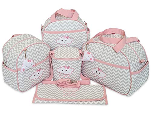 Bolsas de Maternidade Nuvem Chuva de Amor 5 peças Térmico Impermeável Cor: Rosa Bebê
