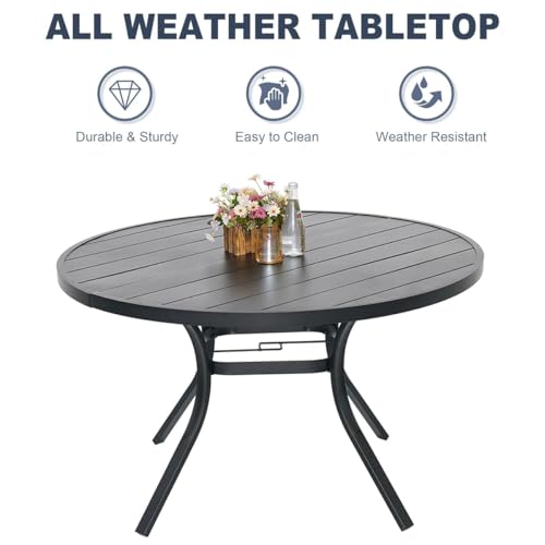 Image of Anmutig 5 Piece Patio Dining Set 41 Inch Round Table Stackable Chairs Grey | Powder-Coated Steel Frame, Quick-Dry Textilene Mesh, Dual-Size Umbrella Hole, Weather Resistant, Patio, Garden, Backyard
