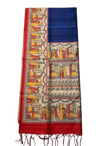 Image of Sanavi's Saree Kuthir Pure Handloom Tussar Ghicha Madhubani Printed Silk Saree with Blouse Piece inside