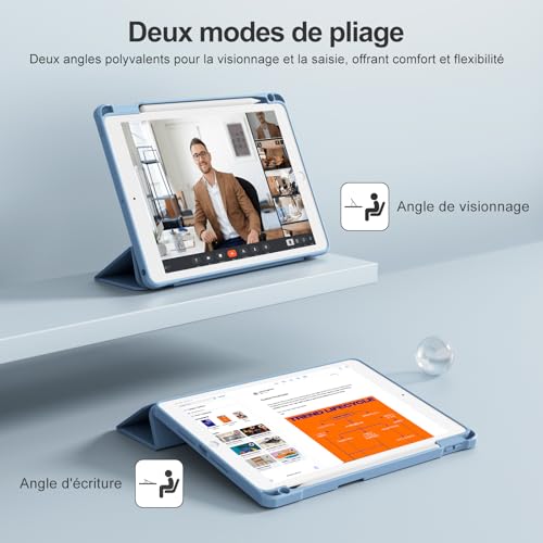 Protection iPad 10.2 Pouces Premium Antichoc à Rabat Bleu et Dos Translucide - 4