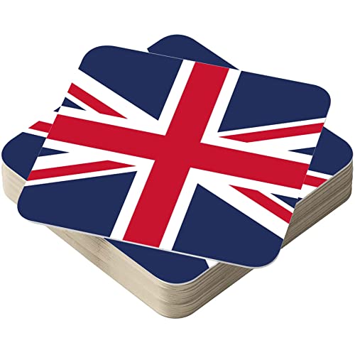 Union Jack Flag Beer Mats Pack of 24 - Absorbent Recyclable Square Cardboard Drink Mat Coasters - Accessories for Home Bars Pubs