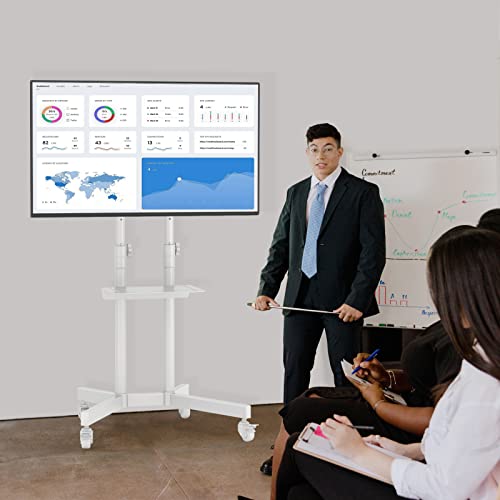 Mobile Tv Stand For 32-83 Inch Lcd Led 4K Flat Screens With Wheels - Height Adjustable Tv Cart Rolling Tv Stand With Laptop Shelf, Outdoor Tv Stand - Max Vesa 600X400, White #TOP1