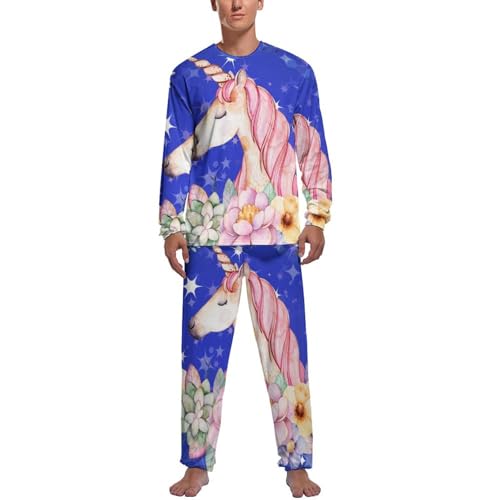 Vêtements de nuit homme licorne fleurs bleues ensemble de pyjama à offrir
