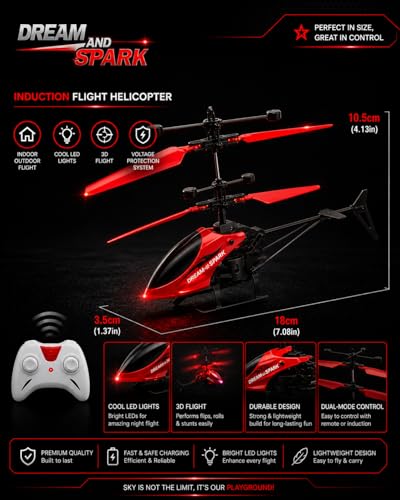 Image of Hand Sensor Helicopter Toy with Remote Control, USB Rechargeable Flying Drone for Kids, Gesture Control RC Helicopter with LED Lights, Indoor Outdoor Flying Toy for Boys & Girls
