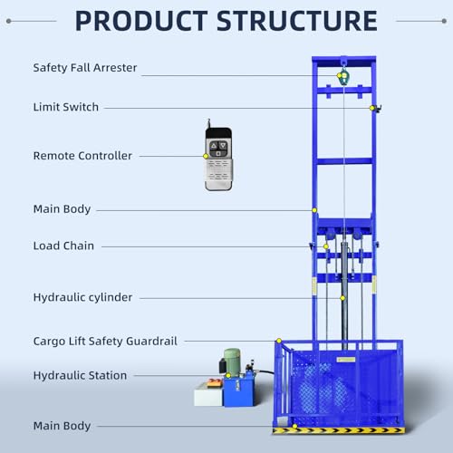 Home Elevator Lift System Dumbwaiter Elevator 2200lbs/1ton Electric Hydraulic Lift Platform Table, 9.8 Ft Wall Mounted Freight Elevator for Home Factory Warehouse - Thumbnail 3