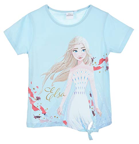 Disney Frozen Kids Girls Short Sleeve T-Shirt Featuring Elsa, Ages 4-8 Years (UK, Age, 6 Years, Regular, Blue)