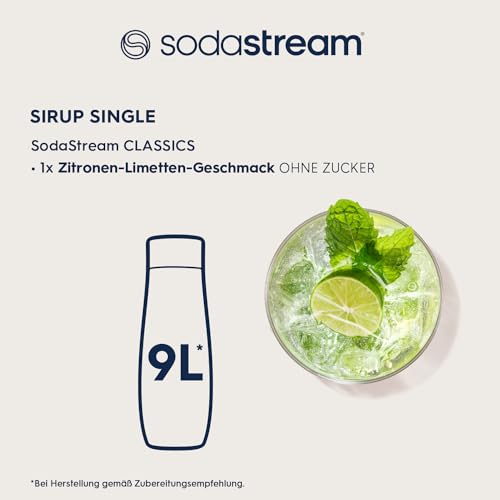 SodaStream Sirup Zitrone-Limette ohne Zucker, 1x Flasche ergibt 9 Liter Fertiggetränk, Sekundenschnell zubereitet und immer frisch, 440 ml