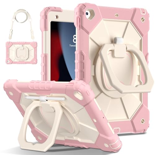 HUAUQAN Funda para iPad de 9ª/8ª/7ª generación 2021/2020/2019 (10.2 pulgadas), resistente a los golpes, funda protectora con soporte giratorio de 360 grados, correa de mano y correa para el hombro