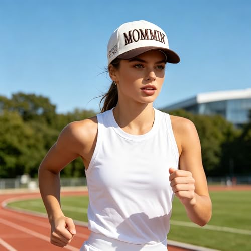 Image of Women's Mommin Trucker Hat - Vintage Two-Tone Ponytail Baseball Cap, Embroidered Adjustable Hat, Great Gift for Mom & Women